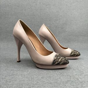 Nina Ricci Pumps Womens 6* Pale Pink Black Lace Platform Coquette Pinup Bridal